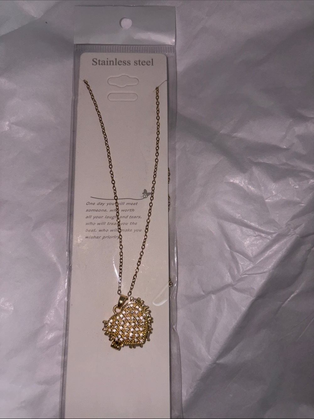 Gold Heart Crystal Pendant Necklace - Stainless Steel
